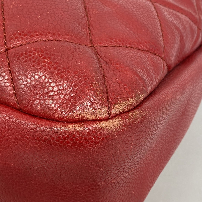 【6ga0190-k】シャネル チェーントート マトラッセ キャビアスキン レッド シルバー金具【中古】レディース