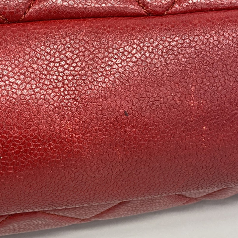 【6ga0190-k】シャネル チェーントート マトラッセ キャビアスキン レッド シルバー金具【中古】レディース