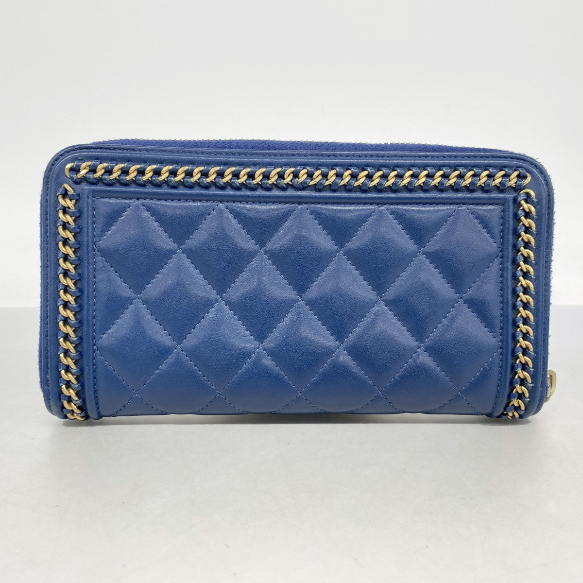 【6ga0192-k】シャネル 長財布 ボーイシャネル ラムスキン ネイビー シャンパンゴールド金具【中古】レディース