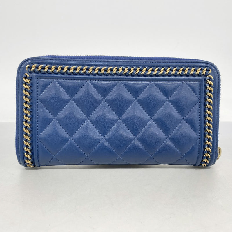 【6ga0192-k】シャネル 長財布 ボーイシャネル ラムスキン ネイビー シャンパンゴールド金具【中古】レディース