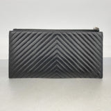 【6ga0193-k】シャネル 長財布 ボーイシャネル/Vステッチ ラムスキン ブラック シルバー金具【中古】レディース