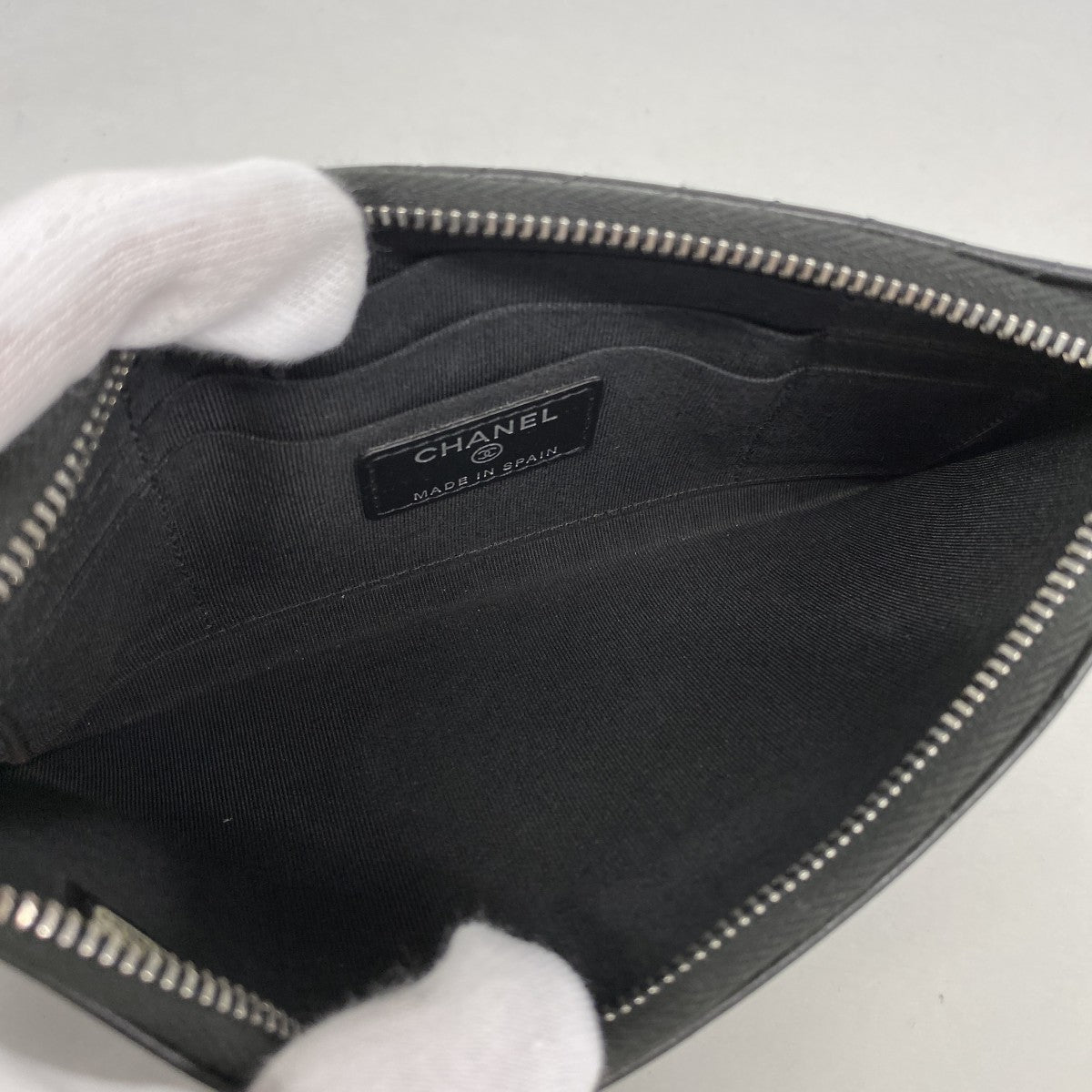 【6ga0193-k】シャネル 長財布 ボーイシャネル/Vステッチ ラムスキン ブラック シルバー金具【中古】レディース
