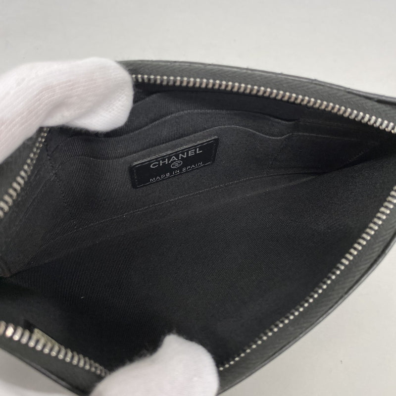 【6ga0193-k】シャネル 長財布 ボーイシャネル/Vステッチ ラムスキン ブラック シルバー金具【中古】レディース