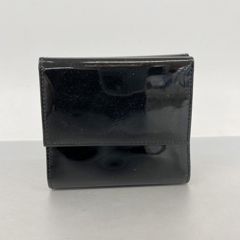【6ga0210】シャネル 三つ折り財布 パテントレザー ブラック シルバー金具【中古】レディース