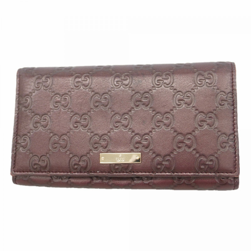 【6ga0243】グッチ 長財布 グッチシマ 244946 レザー ダークブラウン シャンパンゴールド金具【中古】レディース