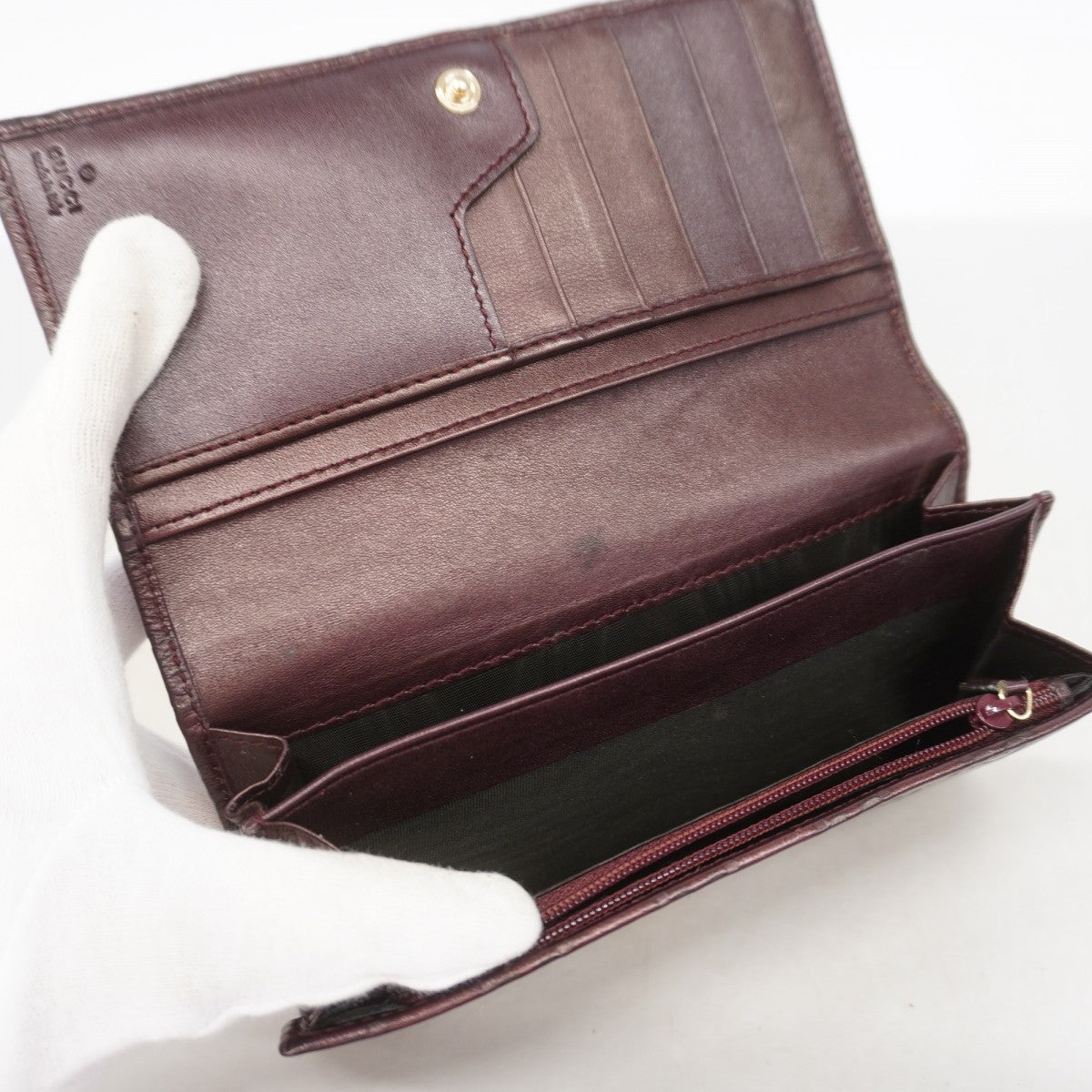 【6ga0243】グッチ 長財布 グッチシマ 244946 レザー ダークブラウン シャンパンゴールド金具【中古】レディース