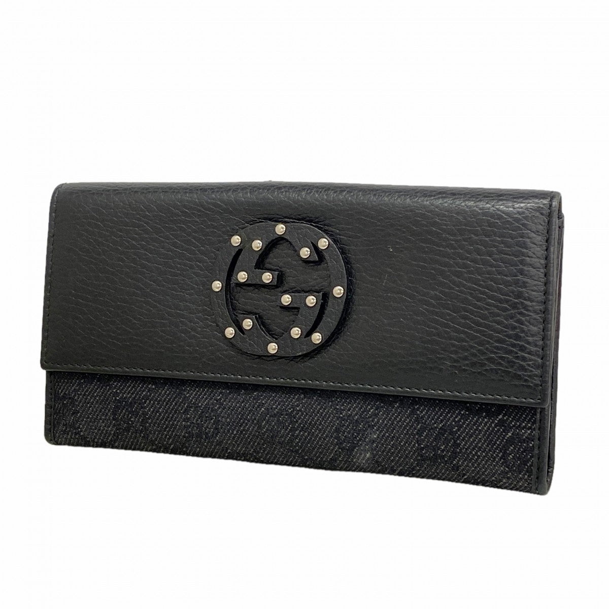 【6ga0260】グッチ 長財布 インターロッキングG 278598 デニム レザー ブラック シルバー金具【中古】レディース