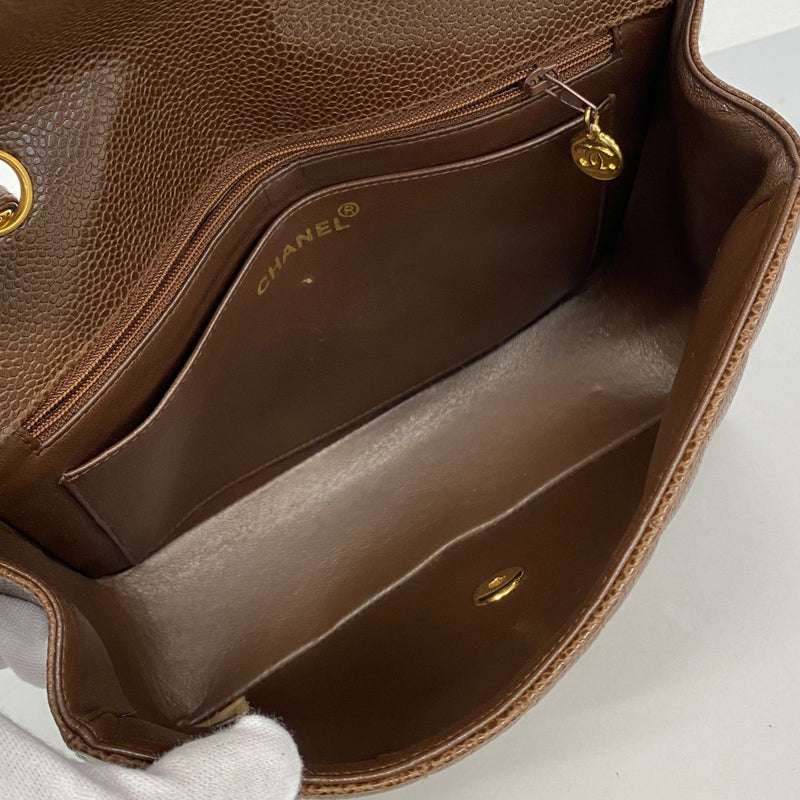【6ga0271】シャネル ショルダーバッグ Vステッチ Wチェーン キャビアスキン ブラウン ゴールド金具【中古】レディース