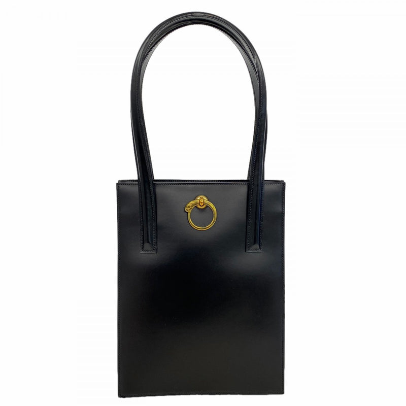 【6ga0273】カルティエ トートバッグ パンテール レザー ブラック ゴールド金具【中古】レディース