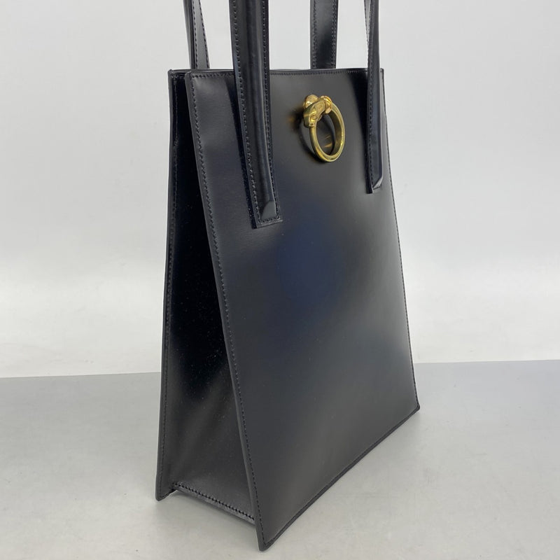 【6ga0273】カルティエ トートバッグ パンテール レザー ブラック ゴールド金具【中古】レディース