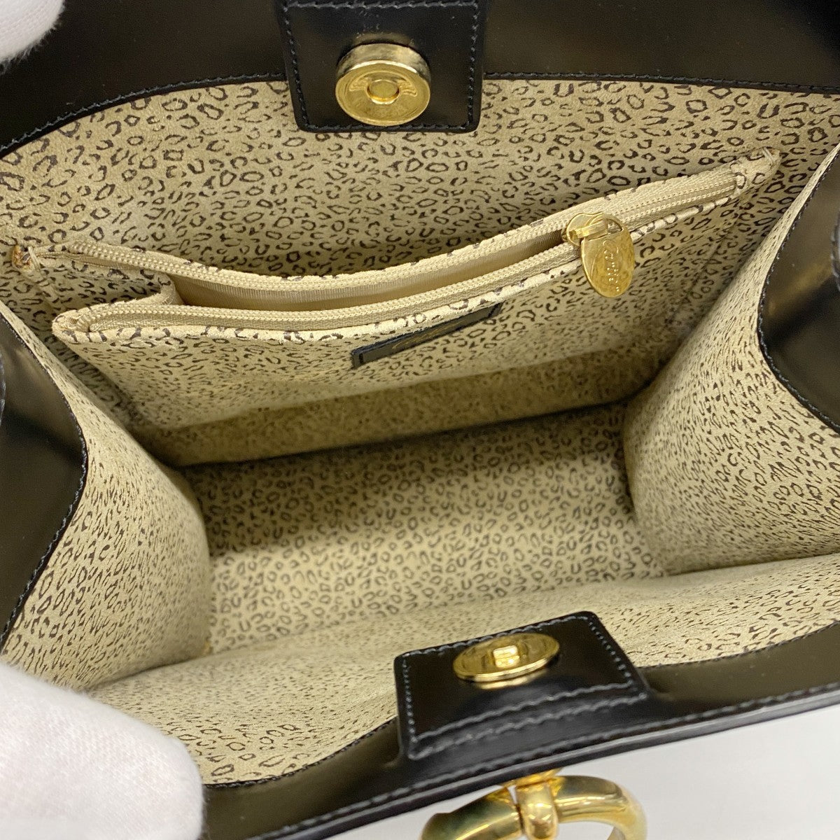 【6ga0273】カルティエ トートバッグ パンテール レザー ブラック ゴールド金具【中古】レディース