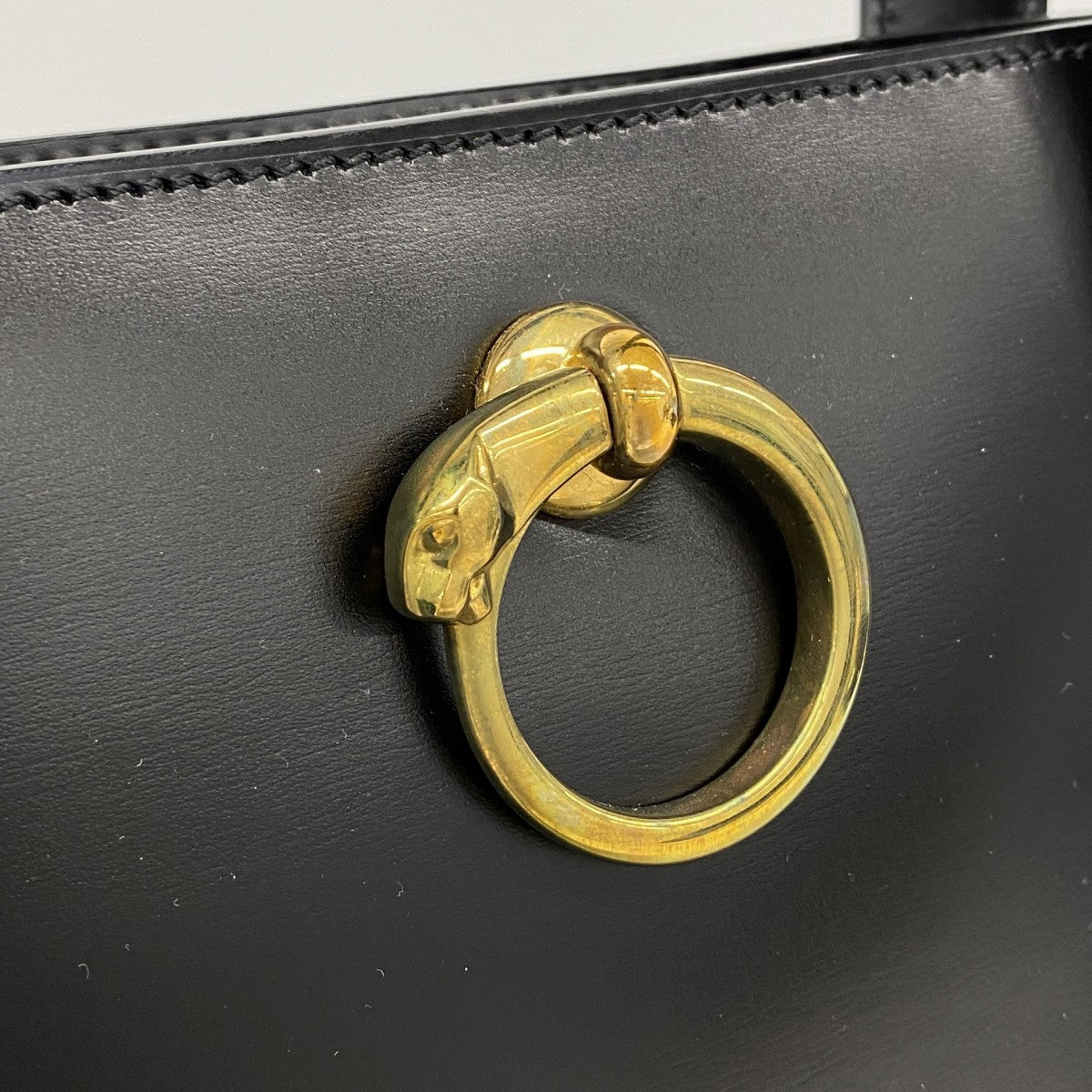 【6ga0273】カルティエ トートバッグ パンテール レザー ブラック ゴールド金具【中古】レディース