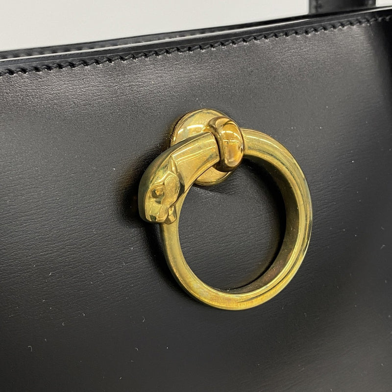 【6ga0273】カルティエ トートバッグ パンテール レザー ブラック ゴールド金具【中古】レディース