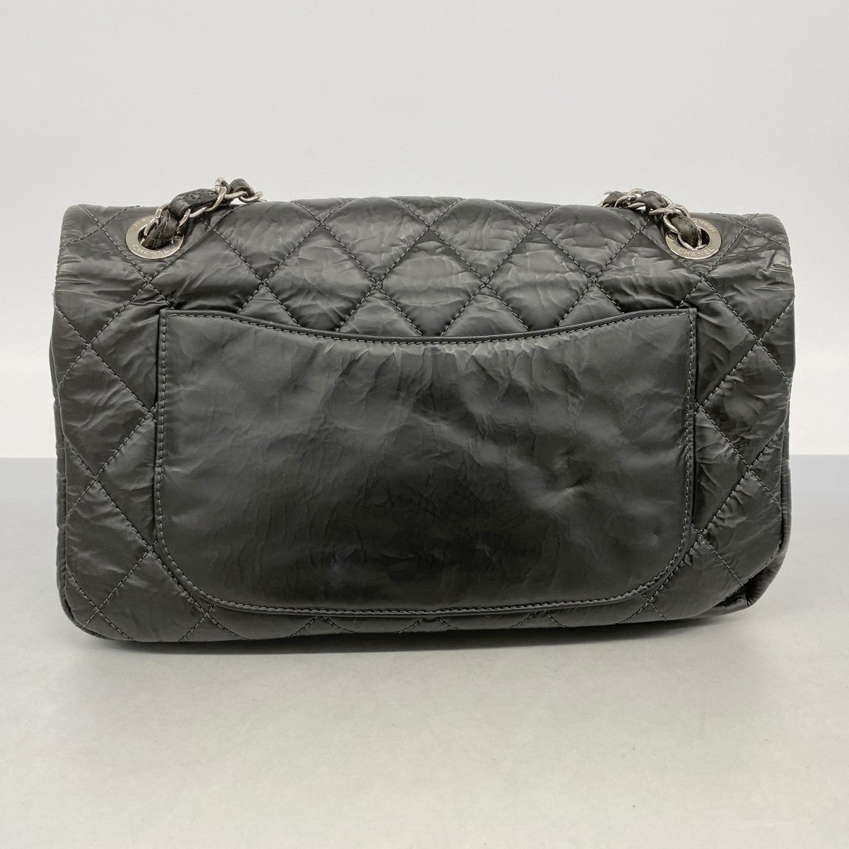 【6ga0280】シャネル ショルダーバッグ マトラッセ Wチェーン レザー ブラック シルバー金具【中古】レディース