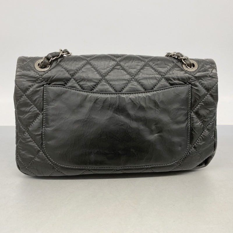 【6ga0280】シャネル ショルダーバッグ マトラッセ Wチェーン レザー ブラック シルバー金具【中古】レディース