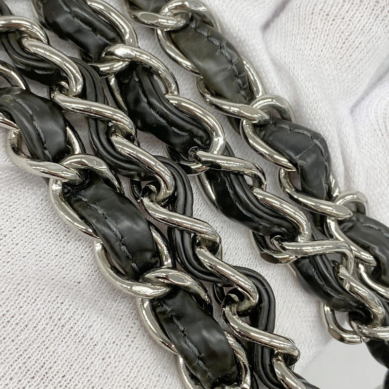 【6ga0280】シャネル ショルダーバッグ マトラッセ Wチェーン レザー ブラック シルバー金具【中古】レディース
