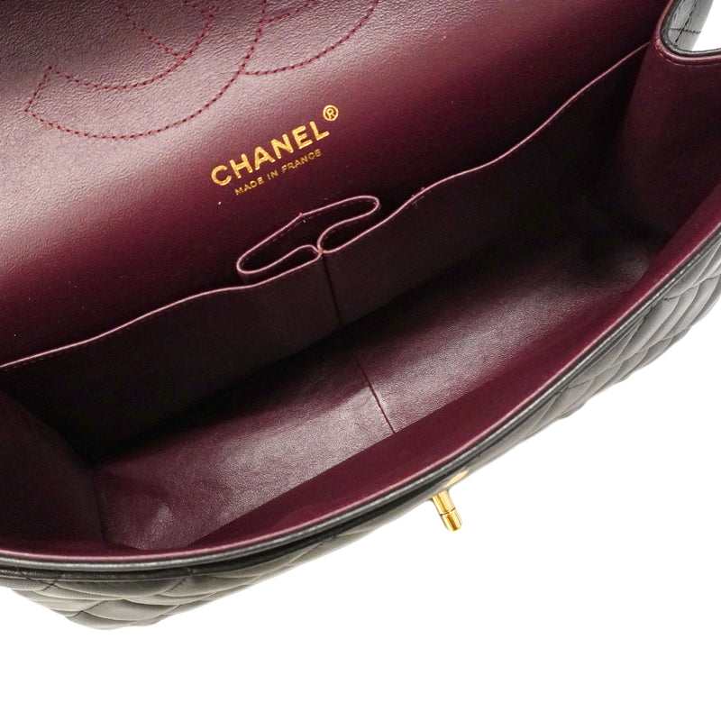 【6ga0303】シャネル ショルダーバッグ デカマトラッセ Wフラップ Wチェーン ラムスキン ブラック ゴールド金具【中古】レディース