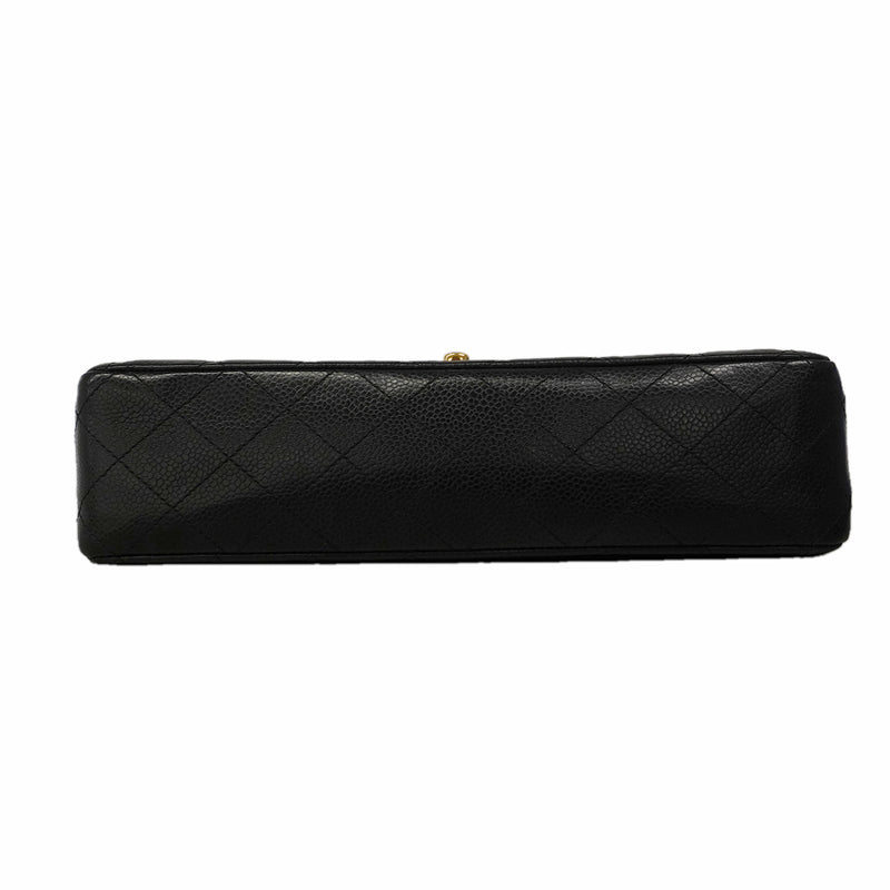 【6ga0305】シャネル ショルダーバッグ マトラッセ Wフラップ Wチェーン キャビアスキン ブラック ゴールド金具【中古】レディース