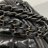 【6ga0336-k】シャネル ショルダーバッグ マトラッセ Wチェーン ラムスキン パテントレザー ブラック シルバー金具【中古】レディース