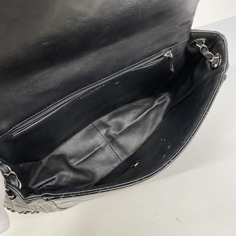 【6ga0336-k】シャネル ショルダーバッグ マトラッセ Wチェーン ラムスキン パテントレザー ブラック シルバー金具【中古】レディース