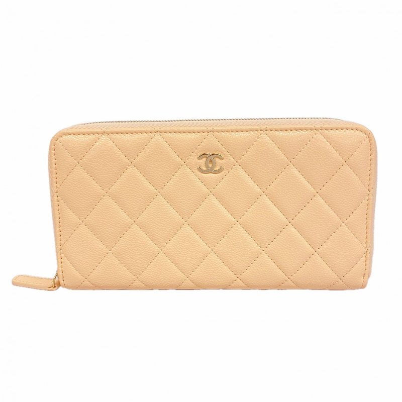 【6ga0337-k】シャネル 長財布 マトラッセ キャビアスキン ベージュ シャンパンゴールド金具【中古】レディース