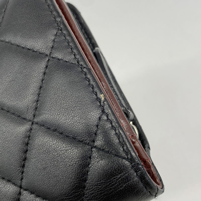 【6ga0339-k】シャネル 財布 マトラッセ ラムスキン ブラック シルバー金具【中古】レディース