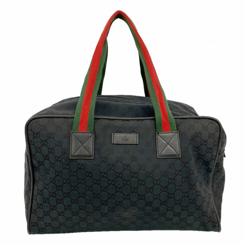 【6ga0350-k】グッチ ボストンバッグ GGキャンバス/シェリーライン 153240 キャンバス ブラック シルバー金具【中古】メンズ レディース ユニセックス