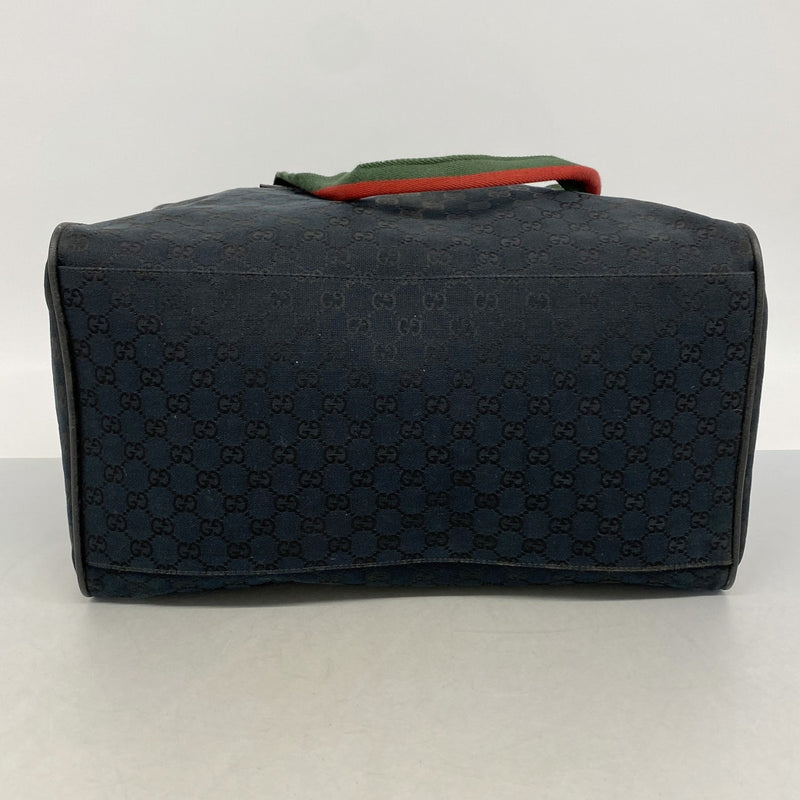 【6ga0350-k】グッチ ボストンバッグ GGキャンバス/シェリーライン 153240 キャンバス ブラック シルバー金具【中古】メンズ レディース ユニセックス