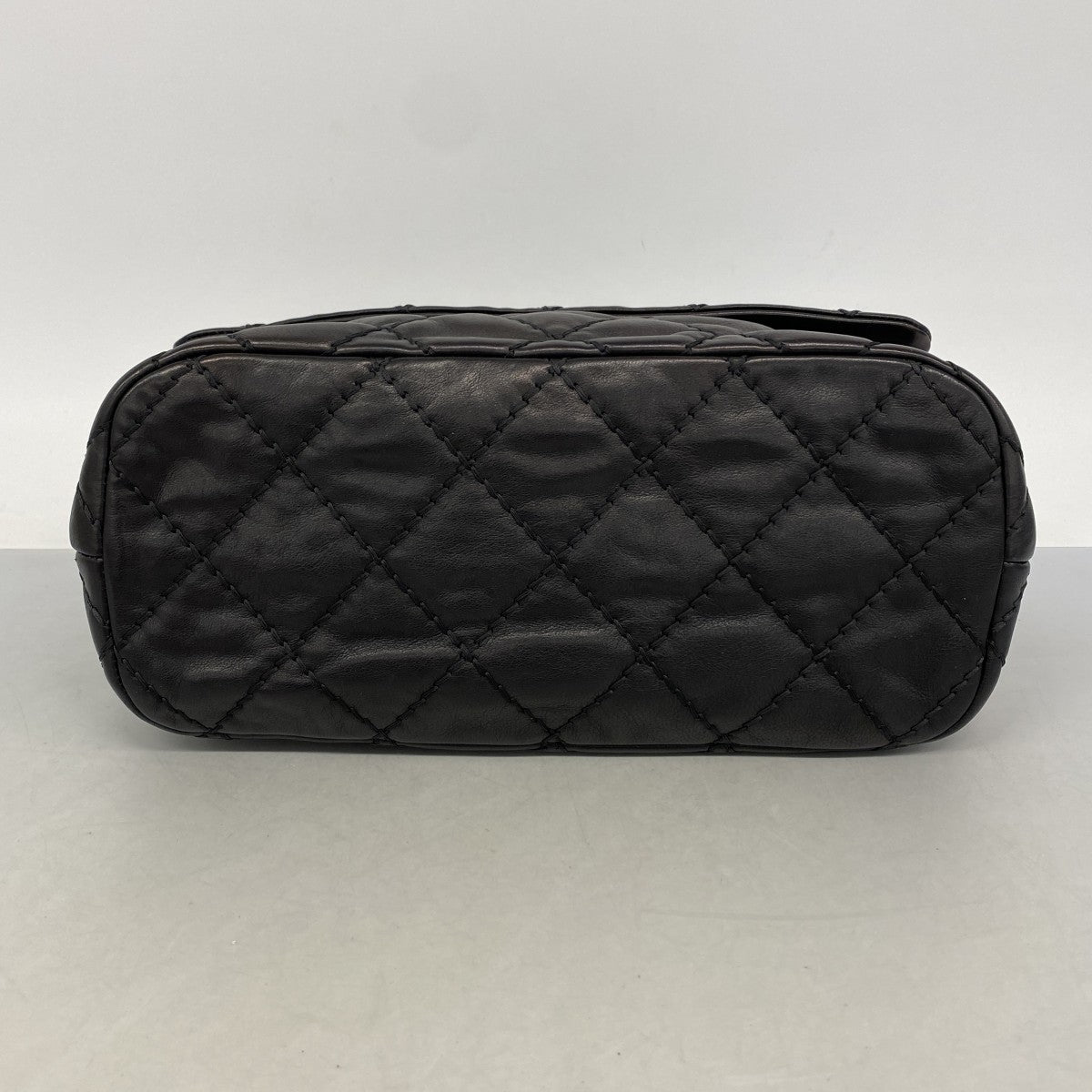 【6ga0351-k】シャネル ショルダーバッグ Wチェーン ワイルドステッチ レザー ブラック シルバー金具【中古】レディース
