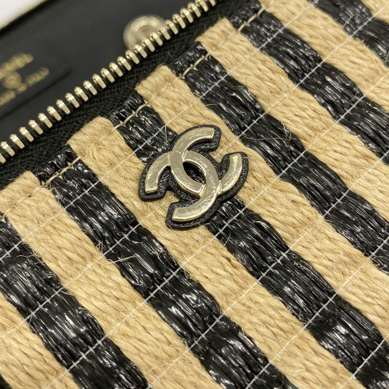 【6ga0352-k】シャネル ショルダーバッグ ラフィア ベージュ ブラック シャンパンゴールド金具【中古】レディース