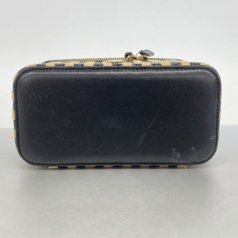 【6ga0352-k】シャネル ショルダーバッグ ラフィア ベージュ ブラック シャンパンゴールド金具【中古】レディース