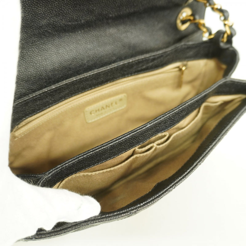 【6ga0361-k】シャネル ショルダーバッグ 2.55/マトラッセ Wチェーン キャビアスキン ブラック ゴールド金具【中古】レディース