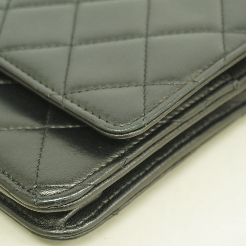 【6ga0362-k】シャネル ショルダーウォレット マトラッセ チェーンショルダー ラムスキン ブラック シルバー金具【中古】レディース