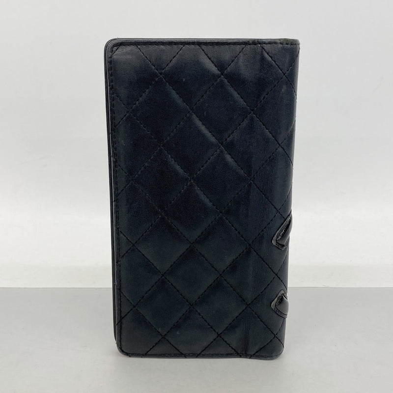 【6ga0366】シャネル 長財布 カンボン ラムスキン ブラック シルバー金具【中古】レディース