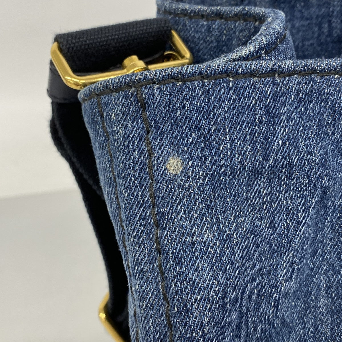 【6ga0367】プラダ ハンドバッグ カナパ デニム ネイビー ゴールド金具 2wayバッグ【中古】レディース