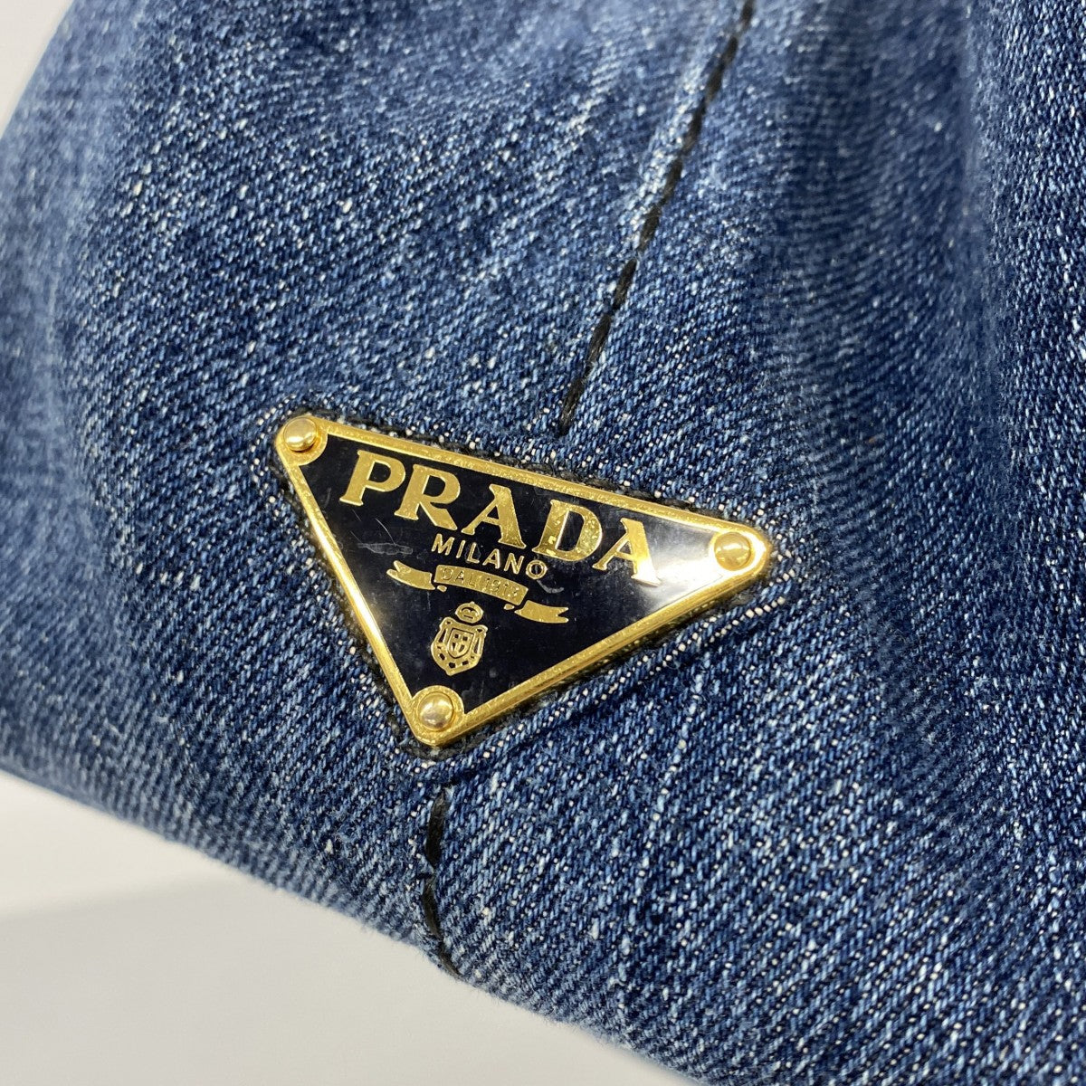 【6ga0367】プラダ ハンドバッグ カナパ デニム ネイビー ゴールド金具 2wayバッグ【中古】レディース