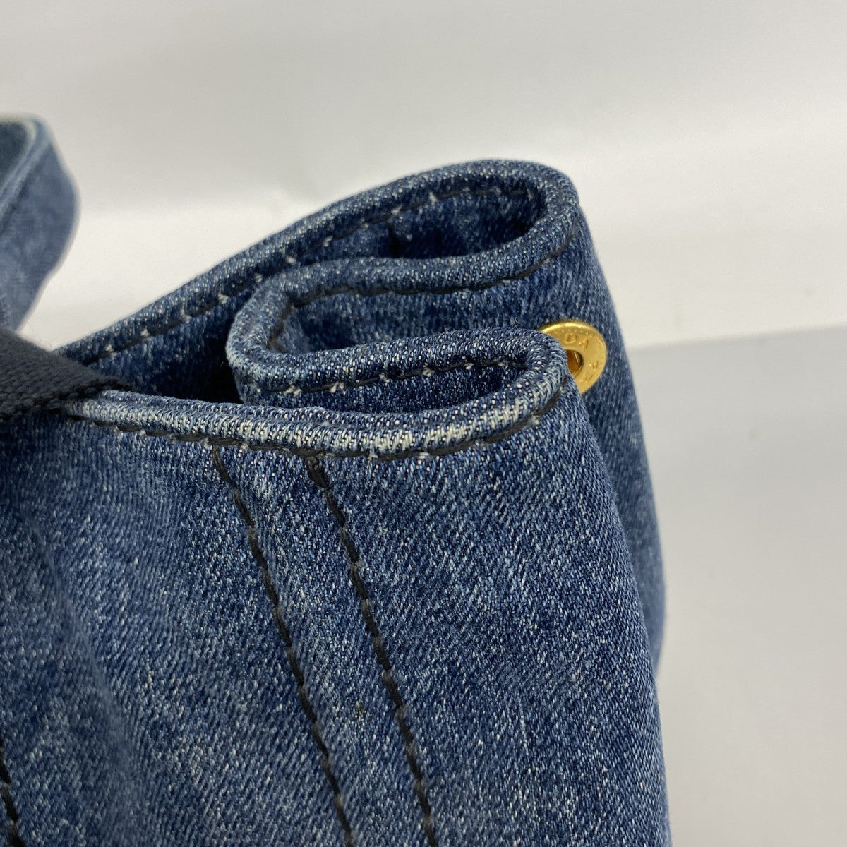 【6ga0367】プラダ ハンドバッグ カナパ デニム ネイビー ゴールド金具 2wayバッグ【中古】レディース