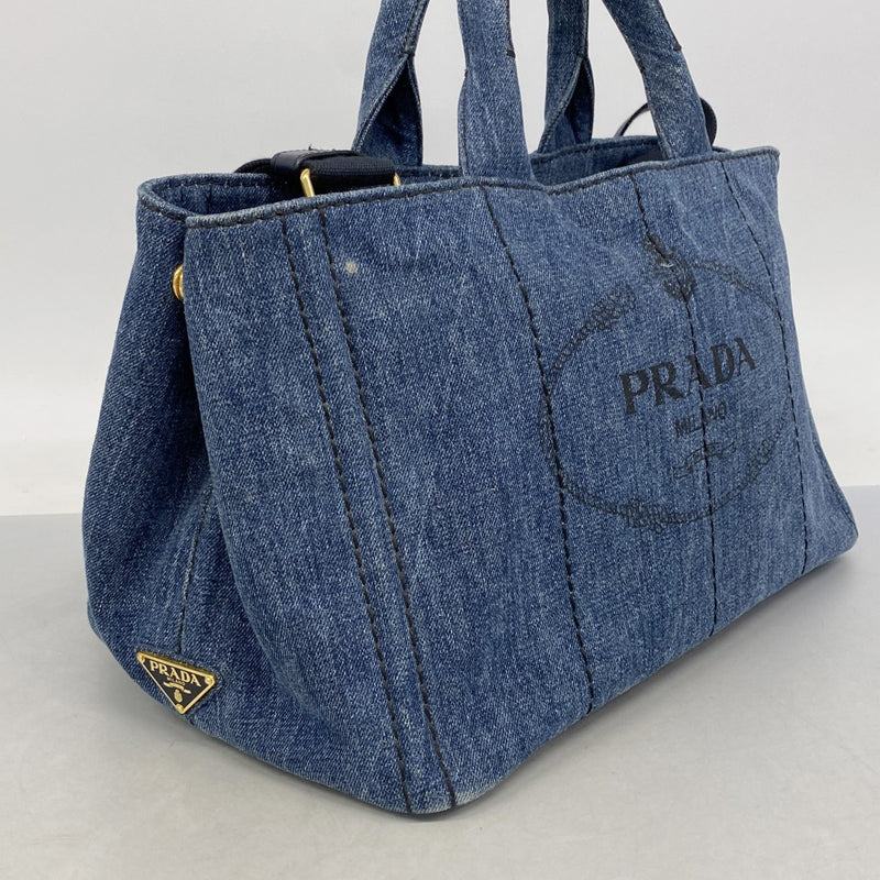 【6ga0367】プラダ ハンドバッグ カナパ デニム ネイビー ゴールド金具 2wayバッグ【中古】レディース