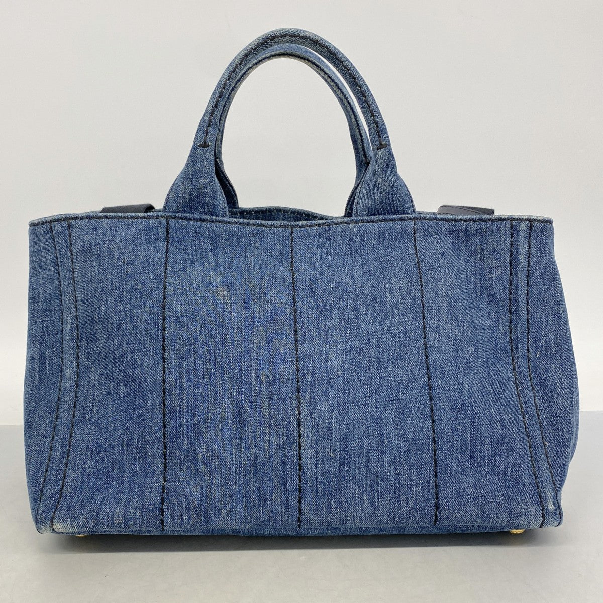 【6ga0367】プラダ ハンドバッグ カナパ デニム ネイビー ゴールド金具 2wayバッグ【中古】レディース