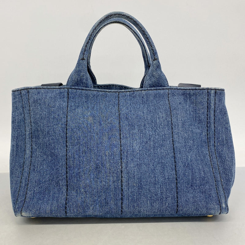 【6ga0367】プラダ ハンドバッグ カナパ デニム ネイビー ゴールド金具 2wayバッグ【中古】レディース