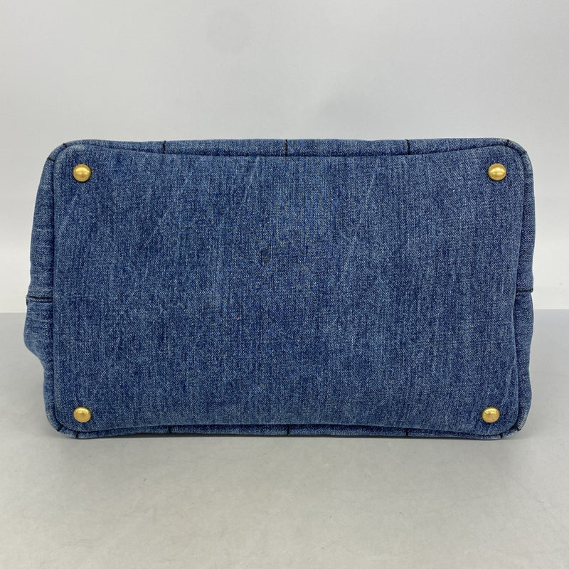 【6ga0367】プラダ ハンドバッグ カナパ デニム ネイビー ゴールド金具 2wayバッグ【中古】レディース