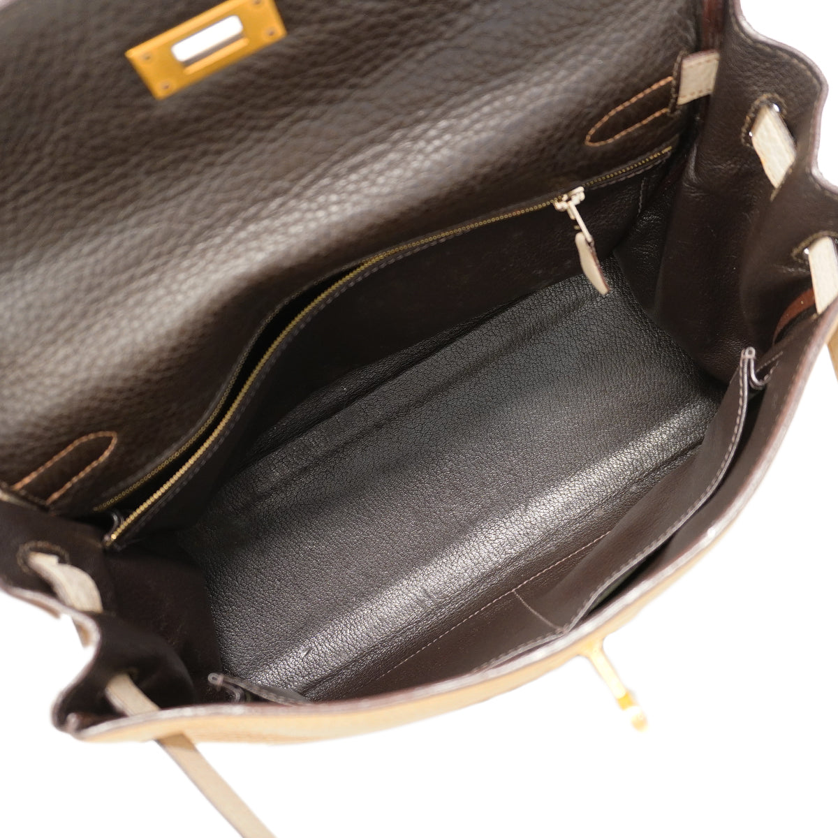 【6ga0375】エルメス ハンドバッグ ケリー32トリコロール トリヨンクレマンス タバックキャメル/エベーヌ/パルシュマン ゴールド金具 □G刻印 2wayバッグ【中古】レディース
