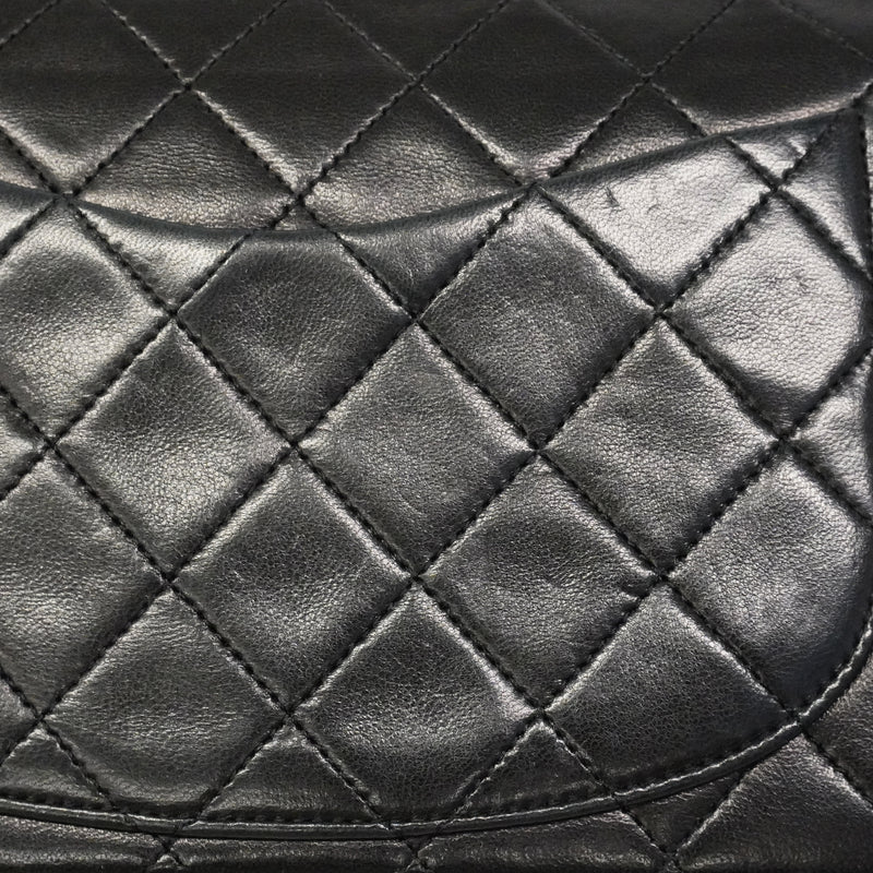 【6ga0379】シャネル ショルダーバッグ マトラッセ Wフラップ Wチェーン ラムスキン ブラック ゴールド金具【中古】レディース