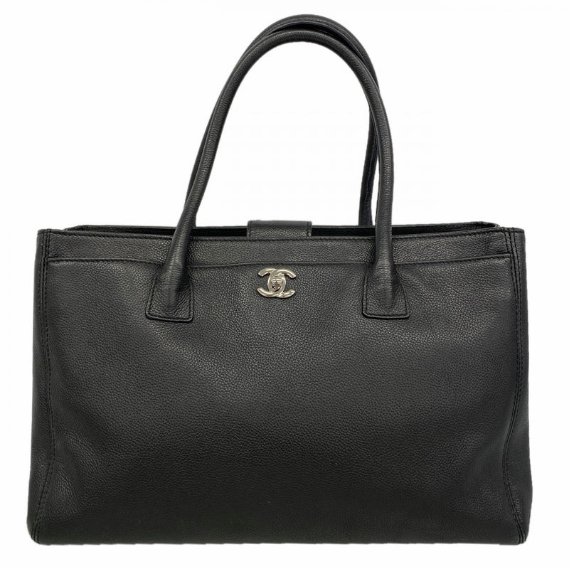 【6ga0387】シャネル トートバッグ エグゼクティブ レザー ブラック シルバー金具【中古】レディース