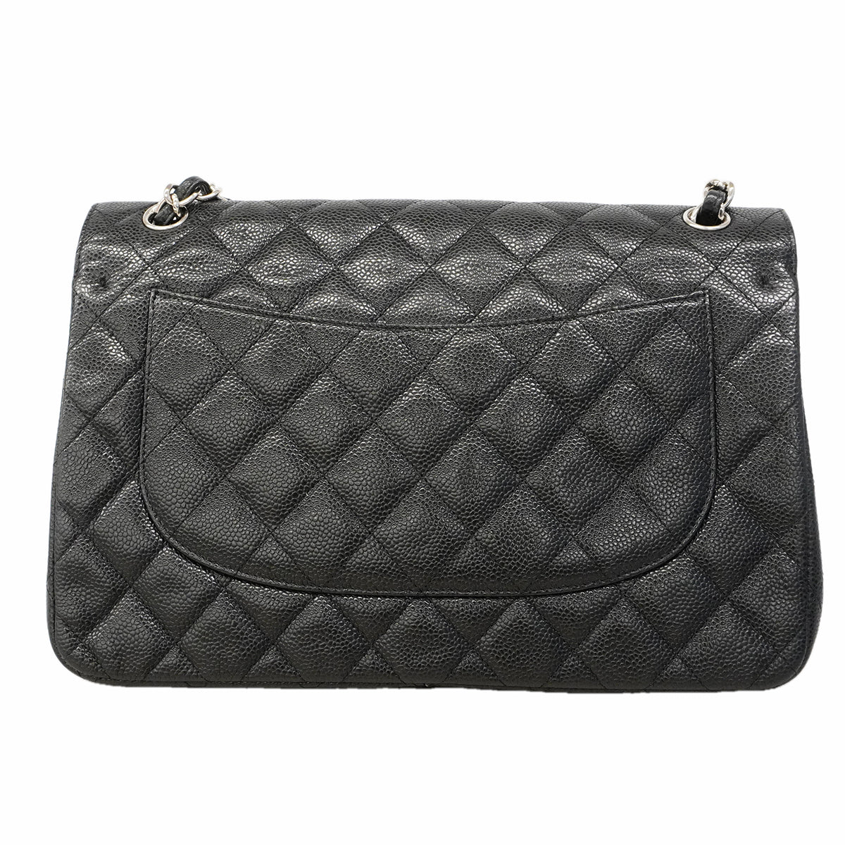【6ga0388】シャネル ショルダーバッグ デカマトラッセ Wフラップ Wチェーン キャビアスキン ブラック シルバー金具【中古】レディース