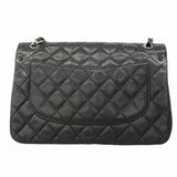 【6ga0388】シャネル ショルダーバッグ デカマトラッセ Wフラップ Wチェーン キャビアスキン ブラック シルバー金具【中古】レディース