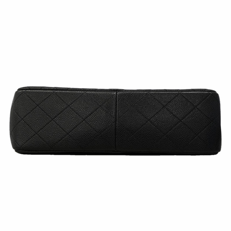 【6ga0388】シャネル ショルダーバッグ デカマトラッセ Wフラップ Wチェーン キャビアスキン ブラック シルバー金具【中古】レディース
