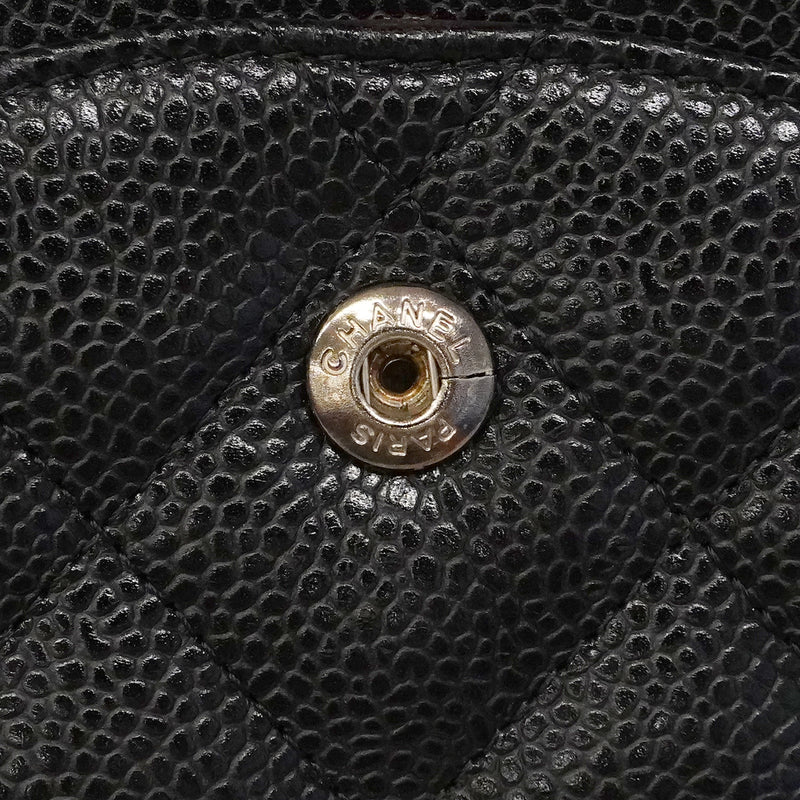 【6ga0388】シャネル ショルダーバッグ デカマトラッセ Wフラップ Wチェーン キャビアスキン ブラック シルバー金具【中古】レディース