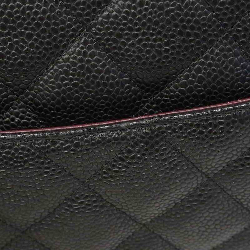 【6ga0388】シャネル ショルダーバッグ デカマトラッセ Wフラップ Wチェーン キャビアスキン ブラック シルバー金具【中古】レディース