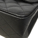 【6ga0388】シャネル ショルダーバッグ デカマトラッセ Wフラップ Wチェーン キャビアスキン ブラック シルバー金具【中古】レディース